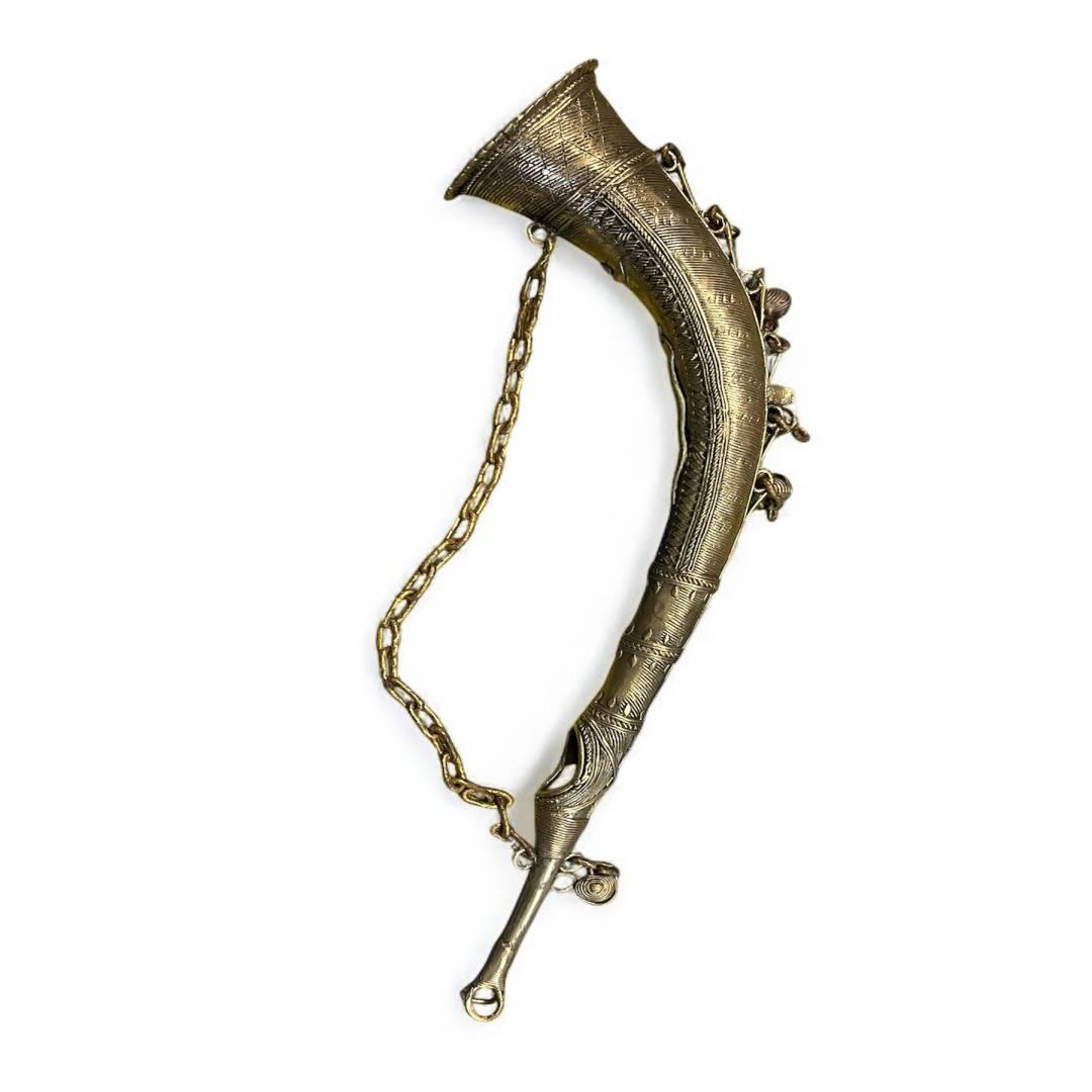 Vintage Handcrafted brass metal Shofar with Chain and Bells - SHG Bazaar