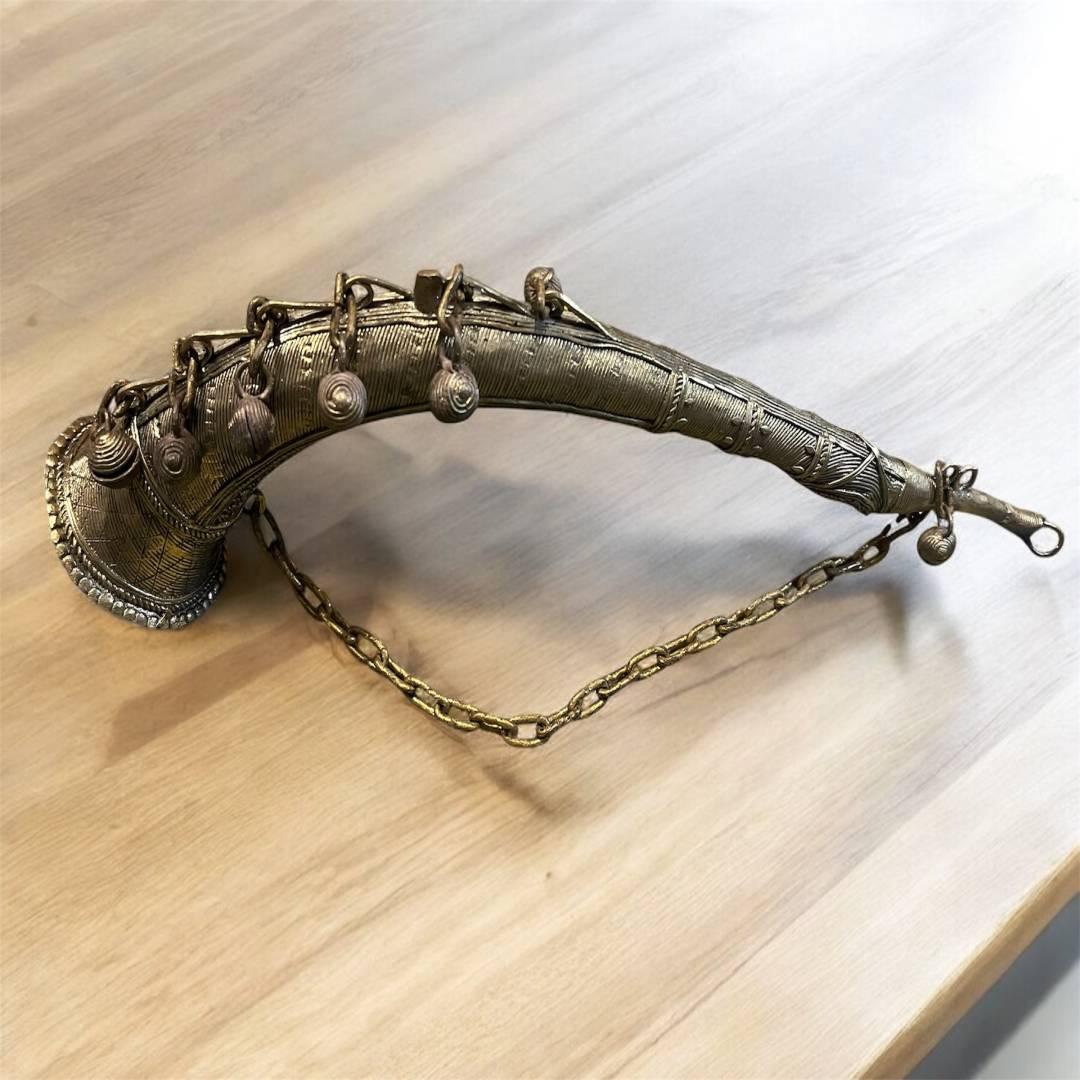 Vintage Handcrafted brass metal Shofar with Chain and Bells - SHG Bazaar
