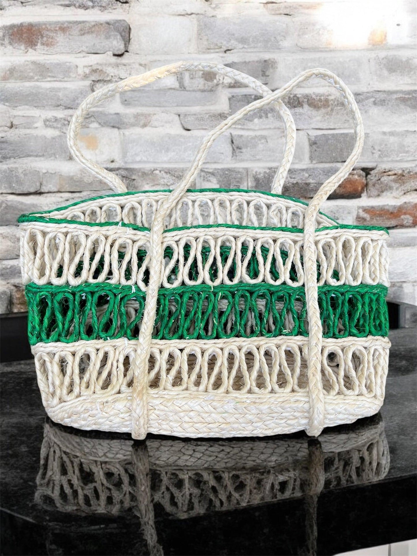 Woven hand Bag with Green Accents - SHG Bazaar