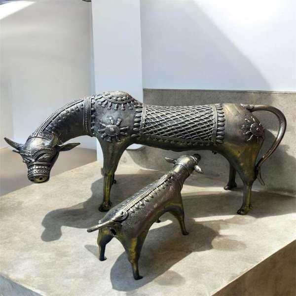 Brass Cow and Calf Statue - SHG Bazaar
