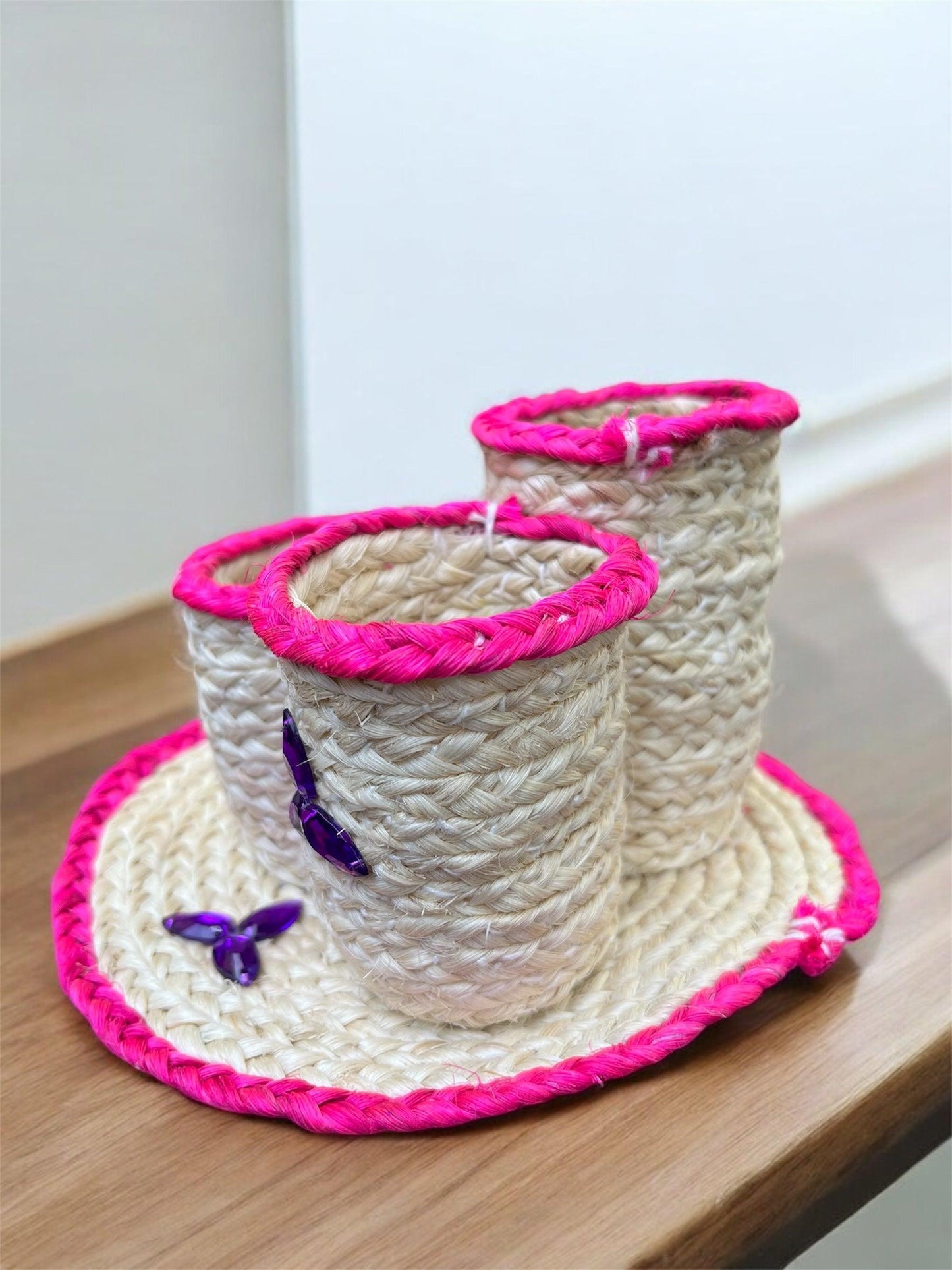 Handwoven Sisal 3-Tier Organizer with Rhinestone Accents - SHG Bazaar