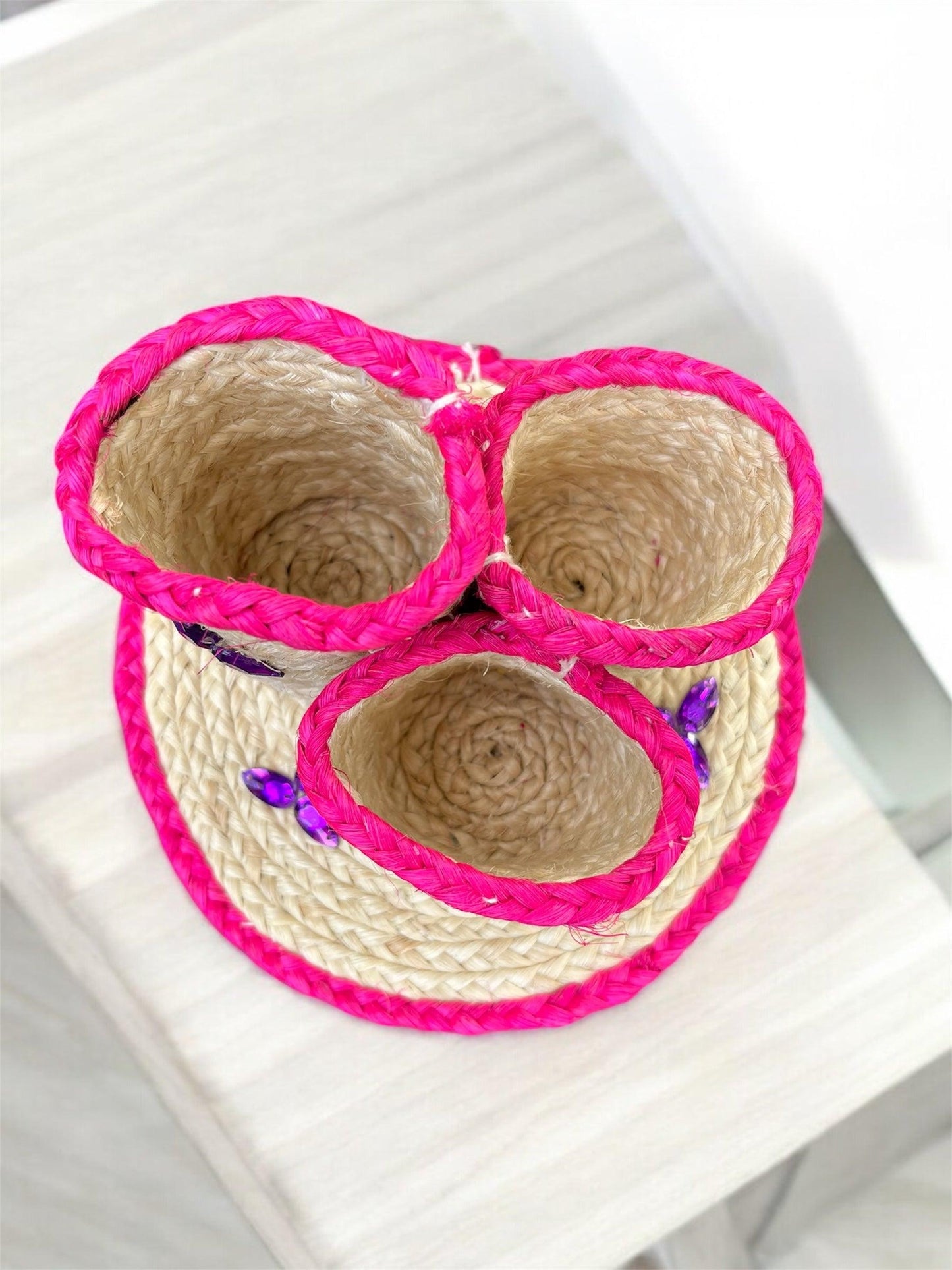 Handwoven Sisal 3-Tier Organizer with Rhinestone Accents - SHG Bazaar