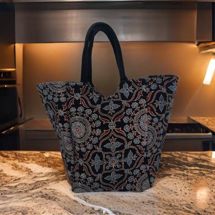 Black Kalamkari Tote Bag