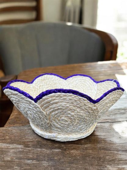 Handwoven natural sisal fiber Basket with Blue Trim ( Fruits basket)