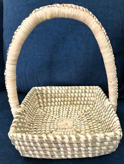 Handwoven Rectangular Basket with Handle