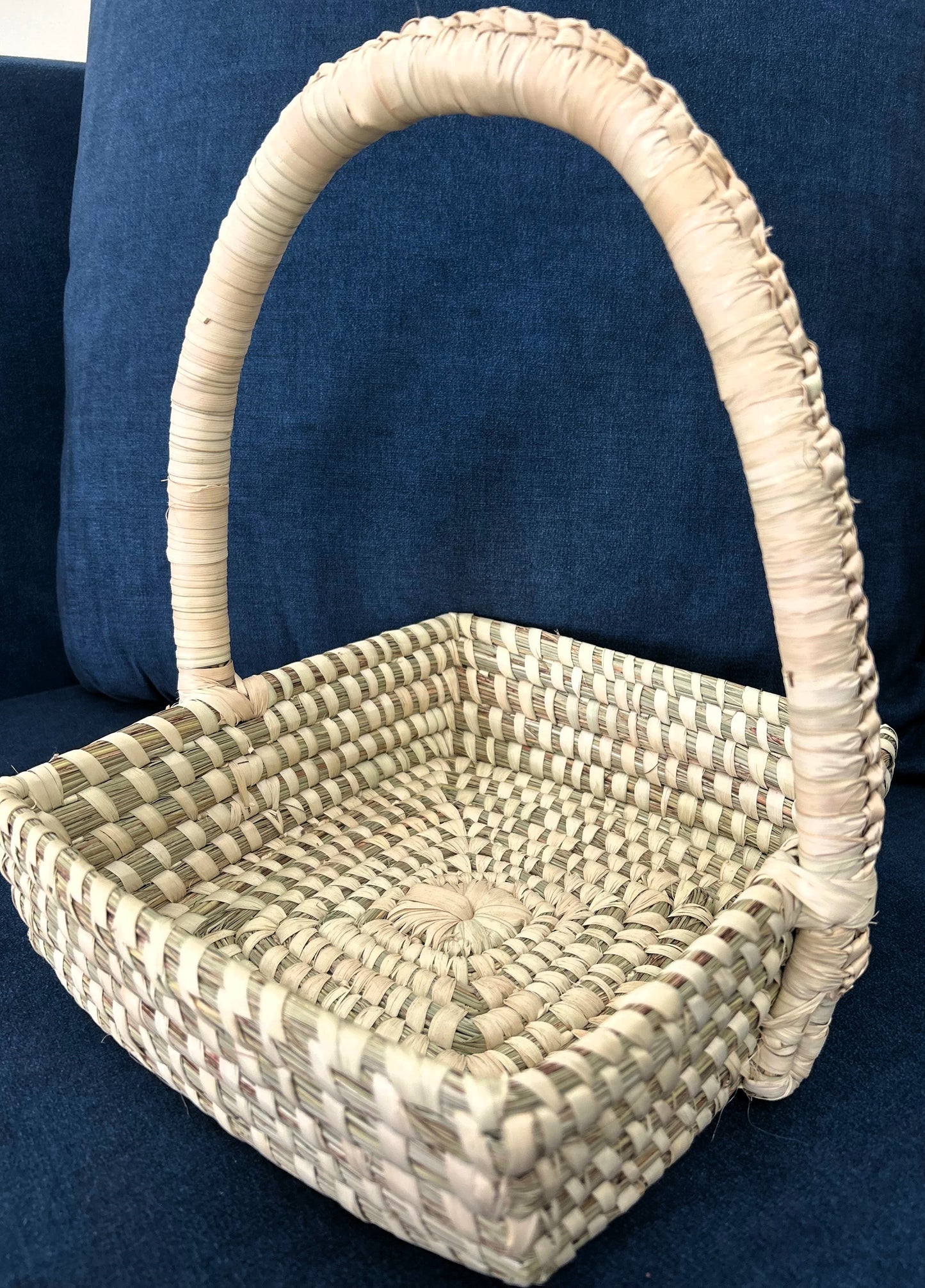 Handwoven Rectangular Basket with Handle